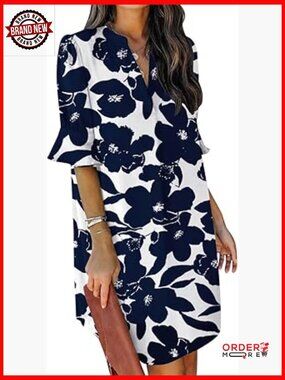 V Neck Ruffle Short Sleeve Casual Shift Dress